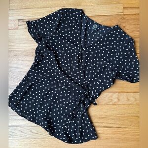 Bobeau Black and White Polka Dot Tie-Front Top